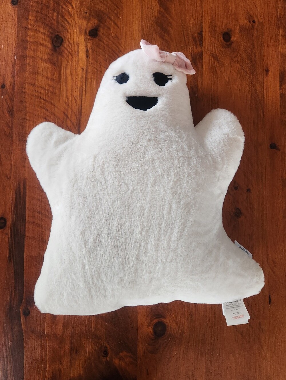 Martha Stewart White Plush Ghost Throw Cushion Pillow w Pink Velvet Bow